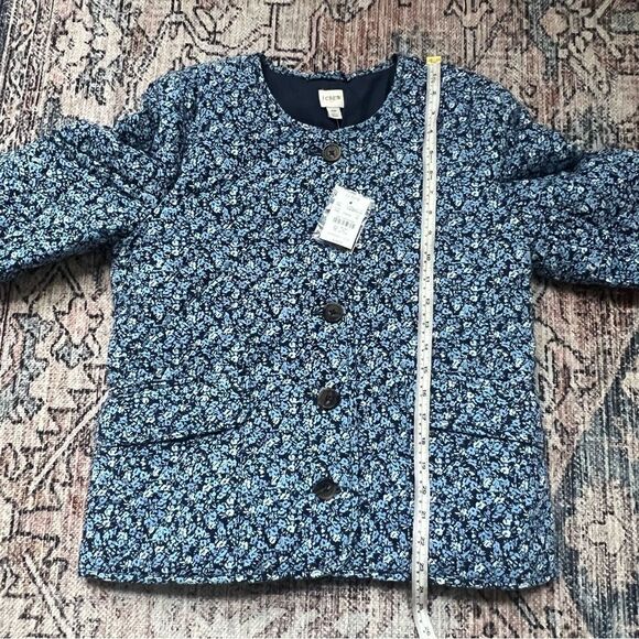 J.Crew Women's Petite Short Quilted Cotton-Blend Jacket NWT Size 6P Blue Floral - Picture 11 of 15